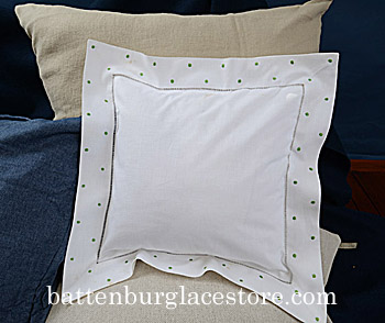 Square pillow. Mint Green color Swiss style Polka dot.12SQ.